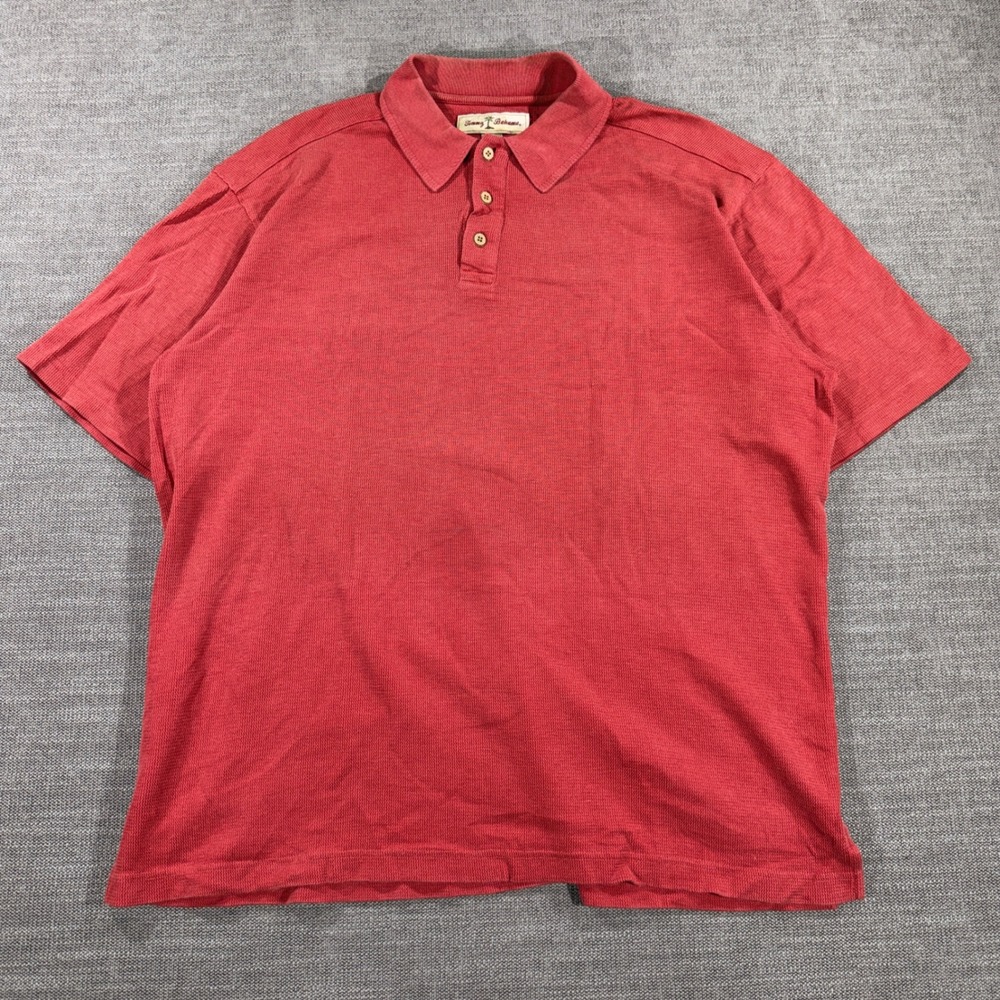 Tommy Bahama Polo Shirt Mens L Coral Red Excellent Silk Cotton Short Sleeve 0829